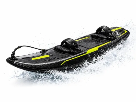 Black and neon yellow fuel-powered surfboard